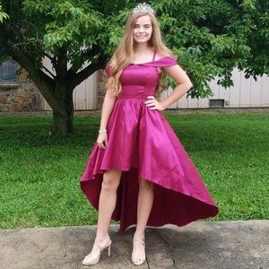 Formal Very dark pink high low women’s 3/4 dress for prom or pageant